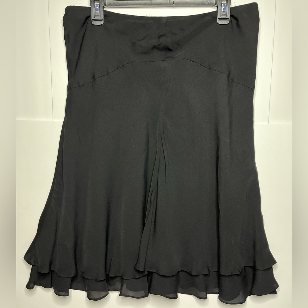 Lauren Ralph Lauren 100% Silk Black Flowy Skirt Large Business Office Feminine - Picture 2 of 5